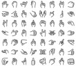Hand gestures icons set. Outline set of hand gestures vector icons for web design isolated on white background