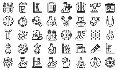 Research scientist icons set. Outline set of research scientist vector icons for web design isolated on white background