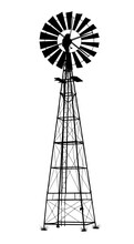 Detailed Black Vector Windmill Illustration On White Background