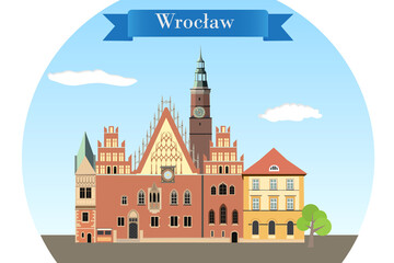 Wall Mural - Gothic Town Hall of Wroclaw, Poland - detailed vector illustration