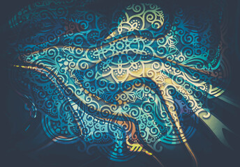 Wall Mural - abstract mandala graphic design and watercolor digital art painting for ancient geometric concept ba