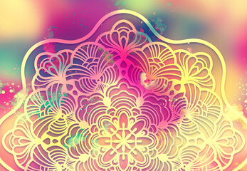 Wall Mural - abstract mandala graphic design and watercolor digital art painting for ancient geometric concept ba