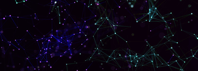 Fototapete - Digital technology background. Network connection dots and lines. Futuristic background for presentation design. 3d