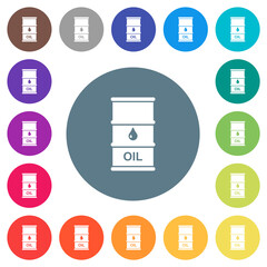 Poster - Oil barrel flat white icons on round color backgrounds