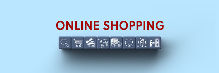 Wall Mural - 3d cubes with word online shopping