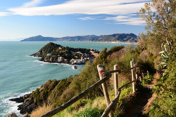 the hiking trail from sestri levante to punta manara. liguria. italy