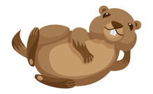 Cute Chubby Cartoon Beaver, Little Kawaii Mascot Character. Isolated Vector Clip Art Illustration.