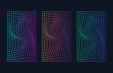 Vector image of distorted holographic pearly neon mesh. Vaporwave synthwave cyberpunk illustration