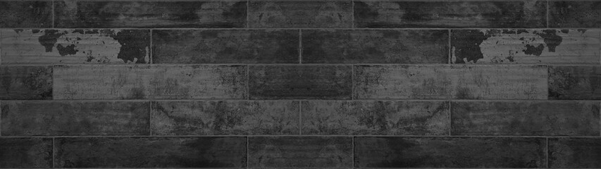 Old black anthracite worn damaged grunge concrete cement natural stone tile mirror floor masonry wall texture background banner panorama