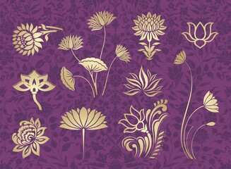 Wall Mural - water lily, paisley floral motifs , wedding, royal India	