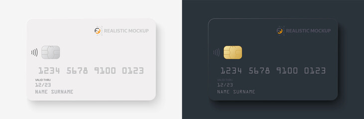 credit card mockup. realistic white and black credit card with blank surface for you design. vector 