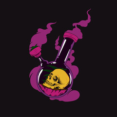 Smoked marijuana skull. Vector illustration of head skull inside the glass pipe with smoke concept design