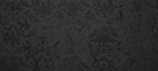 Aufkleber - Old black anthracite vintage shabby patchwork damask motif tiles stone concrete cement wall texture background