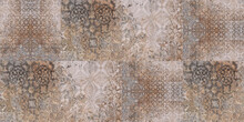 Old Brown Gray Rusty Vintage Worn Shabby Patchwork Square Mosaic Motif Tiles Stone Concrete Cement Wall Texture Wallpaper Background