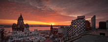 Panoramic View Of City Of Liverpool And River Mersey With Royal Liver Building