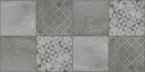Aufkleber - Gray white bright grunge seamless vintage retro geometric square mosaic motif cement concrete stone tiles texture background banner