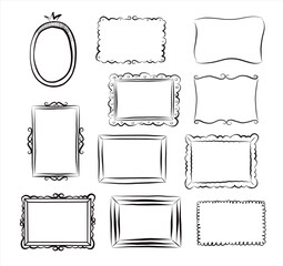 Wall Mural - Hand drawn vintage doodle floral frames set. Cartoon style. Vector.