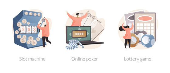 Canvas Print - gambling club abstract concept vector illustration set. slot machine, online poker, lottery game, on