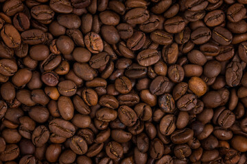 close up roasted coffee beans