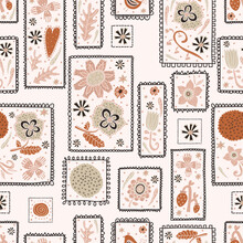 Cute Decorative Flowers In Elegant Frames. Vintage Vector Seamless Pattern.  Can Be Used In Textile Industry, Paper, Background, Scrapbooking.