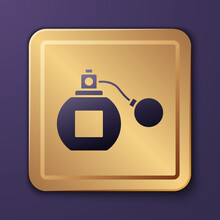 Purple Perfume Icon Isolated On Purple Background. Gold Square Button. Vector.