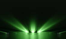 Futuristic Dark Podium With Green Lights. 3D Rendering.