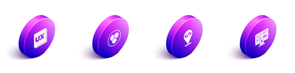 Set Isometric UI or UX design, RGB and CMYK color mixing, Front end development and icon. Vector.