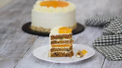 Wall Mural - Piece of delicious carrot cake with orange jelly.