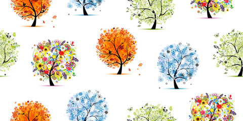 Sticker - Four season trees- spring, summer, autumn, winter. Seamless Pattern for your design