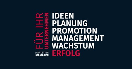 Wall Mural - marketing strategien. für ihr unternehmen. animierte schlagwortwolke. kinetische text animation.