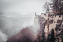 Konigstein Fortress On Mountain During Foggy Weather