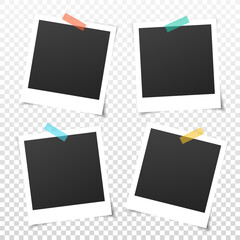 Poster - Retro photo frames. 4 empty square pictures with white boarders.  Vintage paper photograph for memory album, scrapbook. Decorative banner for websites. Birthday greeting cards. Vector photo frame set