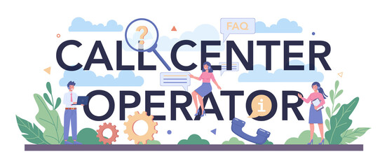 Sticker - call center operator typographic header. consult clients and help them
