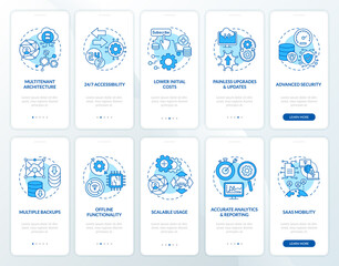 Wall Mural - software-as-service advantages onboarding mobile app page screen with concepts set. updates, functio