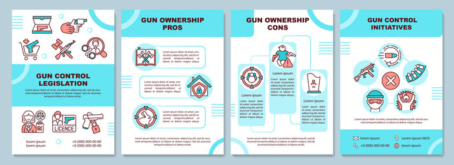 Wall Mural - Gun ownership pros and cons brochure template. Control initiatives. Flyer, booklet, leaflet print, cover design with linear icons. Vector layouts for magazines, annual reports, advertising posters