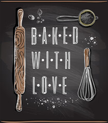 Sticker - Baked with love chalkboard quote poster