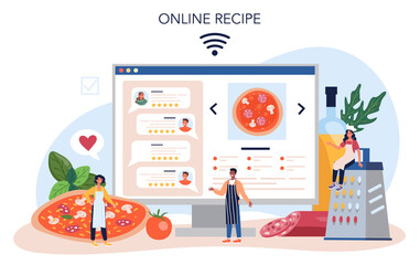 Wall Mural - pizza maker online service or platform. chef cooking tasty delicious pizza.