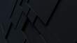 © RocknRoller Studios - Dark tech background, with a geometric 3D structure. Clean, minimal design with simple black futuristic forms. 3D render
