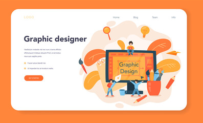 Graphic designer or digital illustrator web banner or landing page