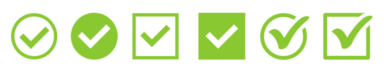 Green check mark icon. Check mark vector icon. Checkmark Illustration. Vector symbols set ,green checkmark isolated on white background. Correct vote choise isolated symbol.