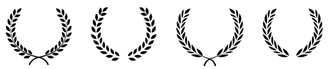 set of black circular foliate laurels branches.laurel wreath.silhouette laurel wreath. heraldic trop