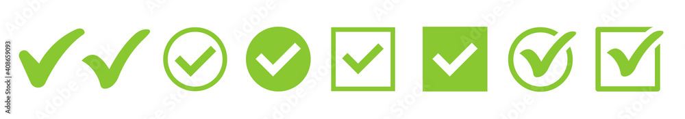 Green check mark icon. Check mark vector icon. Checkmark Illustration. Vector symbols set ,green checkmark isolated on white background. Correct vote choise isolated symbol. - obrazy, fototapety, plakaty 