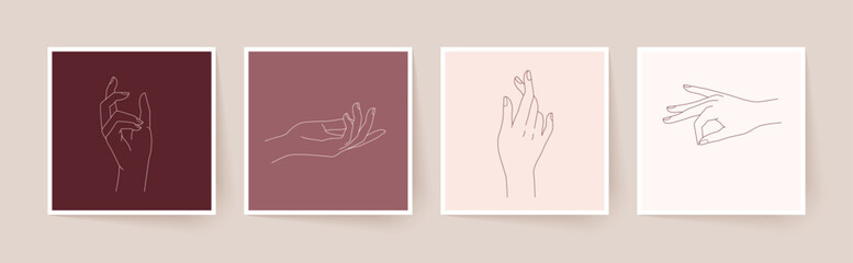 Wall Mural - set of female hands in minimal linear style. modern single line art. vector illustration.