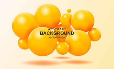 Poster - Abstract background with falling 3d orange balls. Dynamic flying colorful bubbles, futuristic composition with glossy spheres. Modern trendy banner or poster design. Realistic vector illustration.