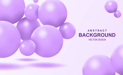 Poster - Abstract background with falling 3d purple balls. Dynamic flying colorful bubbles, futuristic composition with glossy spheres. Modern trendy banner or poster design. Realistic vector illustration.