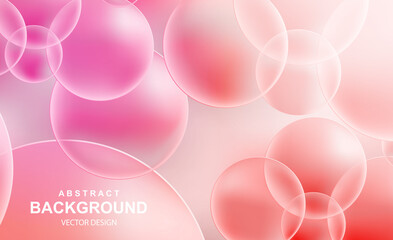 Poster - Abstract background with pink transparent balls. Colorful bubbles pattern design, futuristic composition with glossy spheres. Dynamic backdrop with 3d geometric shapes. Realistic vector illustration.