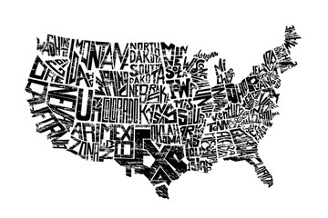 Wall Mural - united states of america lettering map design art
