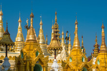 Detail Shot Of Gilded Pagodas At Shwedagon Pagoda Complex, Yangon, Myanmar