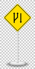 Yellow traffic warning sign on transparent background