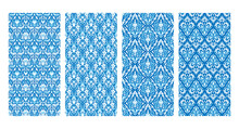 Set Of Blue Damask Seamless Patterns. Vintage Floral Seamless Background